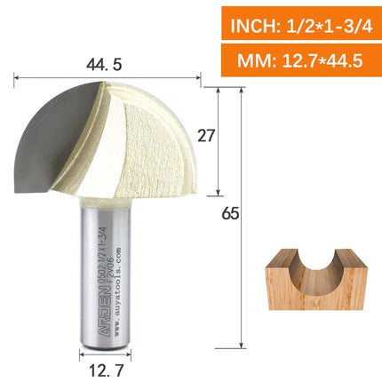 ARDEN Core Box Bit Carbide Round Bottom Groove Milling Cutter Radius Ball Nose Woodworking Router Bit Semi-circular CNC Bit