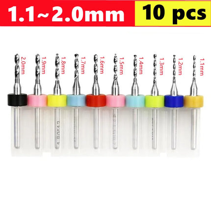 10pcs Carbide PCB micro drill bits 0.1-3.0mm, 3.175mm (1/8) shank for PCB drill bit kit for printed circuit board drilling