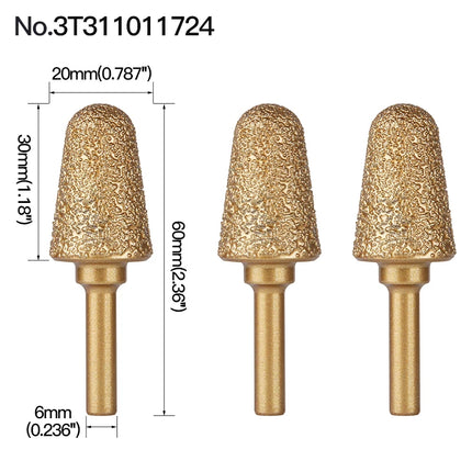 Rotary File Iron Steel Burr 3PCS 6mm Diamond Grinding Head 60mm Long Polish Bit for Engraving Polishing Stone Rotary Tools