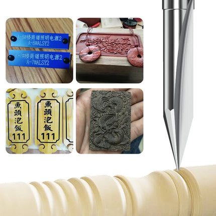 HUHAO 3D 6mm Shank Engraving Bit V Shape Milling Cutter 2 Flutes Carbide End Mill CNC Router Bit for Wood MDF Woodworking Tools