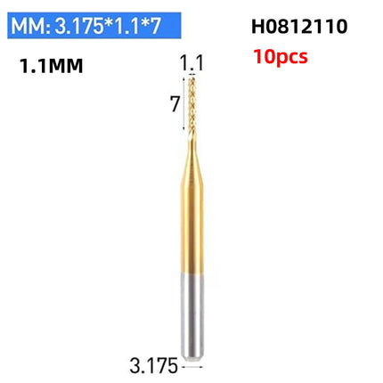 HUHAO 10PCS 1/8 Shank PCB Drill Bit Set 3.175mm PCB Carbide TiN Coated Tools