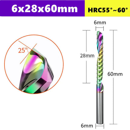 3.175/4/6mm  Shank Single blade spiral milling cutter,HRC60 Carbide  CNC Router Bit aluminium .Plastic. Acrylic trimming knife