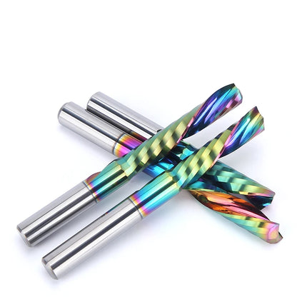 HUHAO 5PCS Single Flute Spiral Milling Cutter for Aluminum PVC MDF DLC Coated Colorful Composite Cutting Engraving Bits CNC Tool