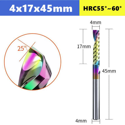 3.175/4/6mm  Shank Single blade spiral milling cutter,HRC60 Carbide  CNC Router Bit aluminium .Plastic. Acrylic trimming knife