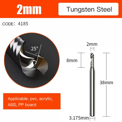 HUHAO Single Flute Spiral End Mill 3.175 /4/6 Shank Spiral Milling Cutte CNC 3D Engraving Carving Bit for Acrylic PVC Wood MDF