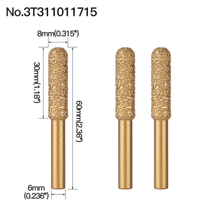 Rotary File Iron Steel Burr 3PCS 6mm Diamond Grinding Head 60mm Long Polish Bit for Engraving Polishing Stone Rotary Tools