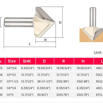 HUHAO 90 Degree V-type Woodworking Milling Cutter Carbide CNC Router Bit V Groove For Wood MDF Cutting Slotting Engraving Tools