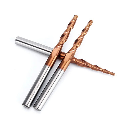 HUHAO 6mm Shank 2 Flutes Carbide Spiral Tapered Ball Nose End Mill HRC55 Router Bit for Metal Wood CNC 2D 3D Carving Bits Tools