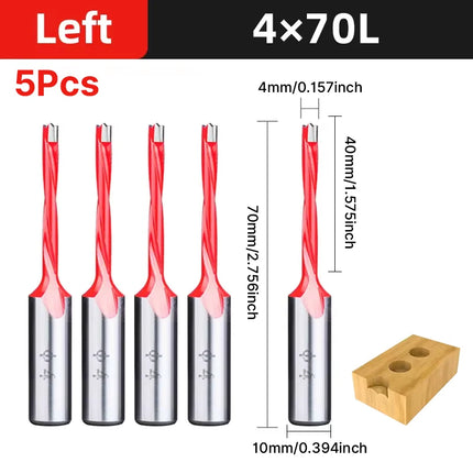 HUHAO 5PCS Wood Drill Bits Set 10mm Shank Forstner Drill 2Flute Row Drill 70mm Total Length Woodworking Drill Bits Router Bit