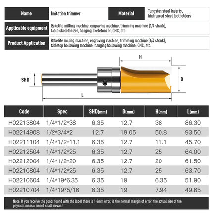 HUHAO 6.35mm Shank Milling Cutter With Bearing Flush Trim Straight Router Bit Wood End Mill for Woodworking Template Bottom Tool⭐⭐⭐⭐⭐