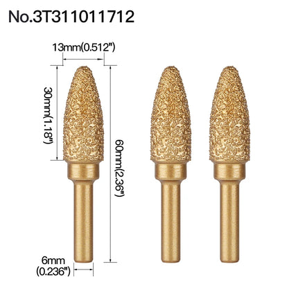 Rotary File Iron Steel Burr 3PCS 6mm Diamond Grinding Head 60mm Long Polish Bit for Engraving Polishing Stone Rotary Tools