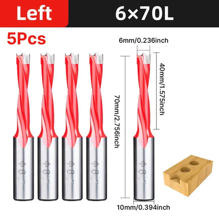 HUHAO 5PCS Wood Drill Bits Set 10mm Shank Forstner Drill 2Flute Row Drill 70mm Total Length Woodworking Drill Bits Router Bit