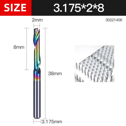 HUHAO 3.175 4 6 8mm Single Flute End Mill HRC70 Aluminum Spiral Router Bit DLC Coating Carbide Steel CNC Solid Milling Cutter
