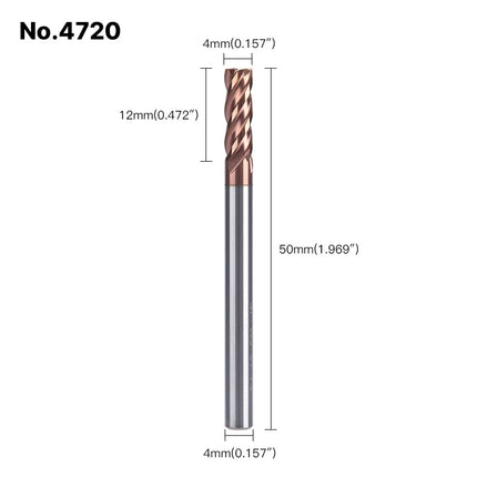 HUHAO 4mm 5mm 6mm 8mm HRC55 Milling Cutter 4 Flutes Flat End Mill CNC Maching Endmills Alloy Coating Carbide Steel CNC Tools
