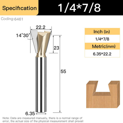 HUHAO 1/4inch 1/2inch Dovetail Joint Router Bit 12.7mm Shank Milling Cutter Carbide Steel Engraving Cutting CNC Tools For Wood