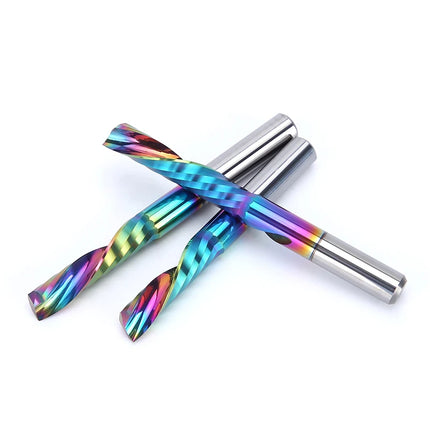 HUHAO 5PCS Single Flute Spiral Milling Cutter for Aluminum PVC MDF DLC Coated Colorful Composite Cutting Engraving Bits CNC Tool