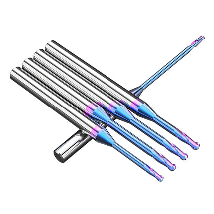 HUHAO 65° Small Diameter Ball Head Milling Cutter 2 Flute Router Bit HRC65 Small Long Neck End Mill Carbide CNC Cutting Tools
