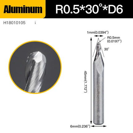 HUHAO 6mm Ball Nose Tapered End Mill Wood Solid Carbide Steel Milling Cutter for Woodworking Metal CNC Router Bit Engraving Tool