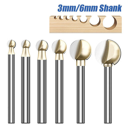 HUHAO 3mm 6mm Shank Ball Nose Round Carving Bit CNC Milling Cutter For Wood Cove End Mill Radius Core Router Bit Carbide Tools