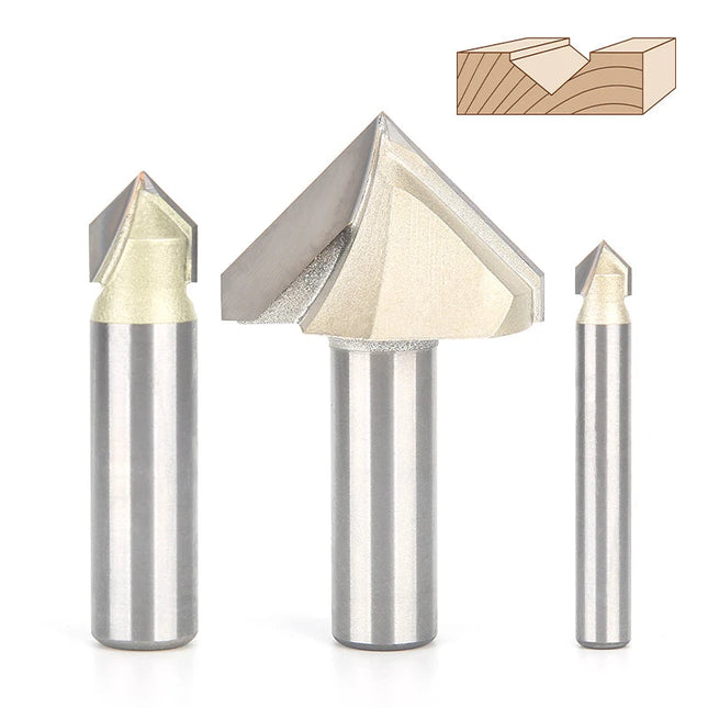 HUHAO 90 Degree V-type Woodworking Milling Cutter Carbide CNC Router Bit V Groove For Wood MDF Cutting Slotting Engraving Tools