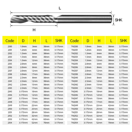 HUHAO 1PCS 3.175mm Shank Single Flute Spiral Milling Cutter Carbide End Mill CNC Router Bit Engraving Cut for Acrylic Wood MDF