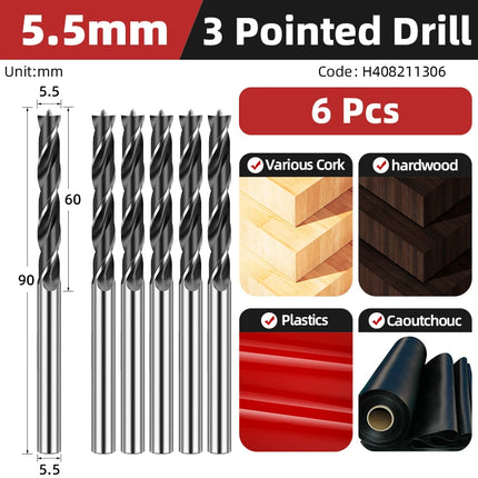 HUHAO 1/3/6PCS Three-point Woodworking Drill Bit Set 3MM-13MM Twist Drill Bits Set for Woodworking Wood Hole Reaming Power Tool