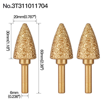 Rotary File Iron Steel Burr 3PCS 6mm Diamond Grinding Head 60mm Long Polish Bit for Engraving Polishing Stone Rotary Tools