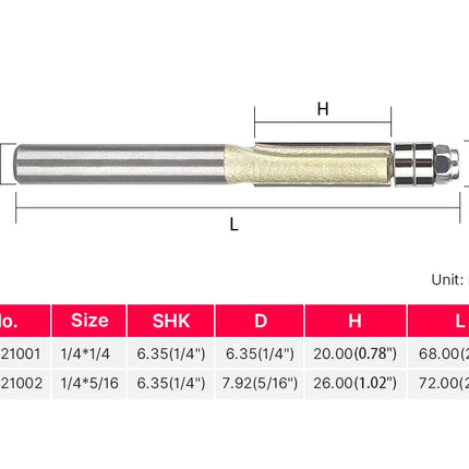 HUHAO 2 Flute Flush Trim Router Bit for Wood 1/4 Shank Woodworking Tools Trimming Cutter With Bearing CNC Endmill Milling Cutter