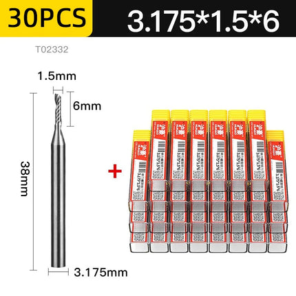 HUHAO 30pcs 3.175mm Right Spiral Milling Cutter ‌Up Cut One Flute Router Bit CNC End Mill Milling Cutter CNC Engraving Bit