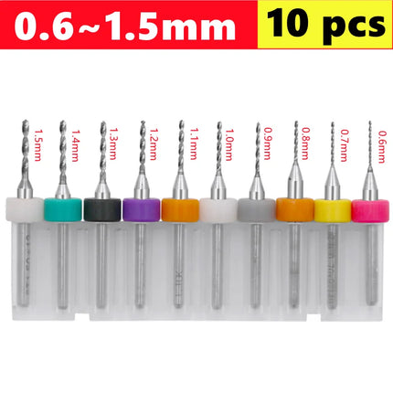 10pcs Carbide PCB micro drill bits 0.1-3.0mm, 3.175mm (1/8) shank for PCB drill bit kit for printed circuit board drilling