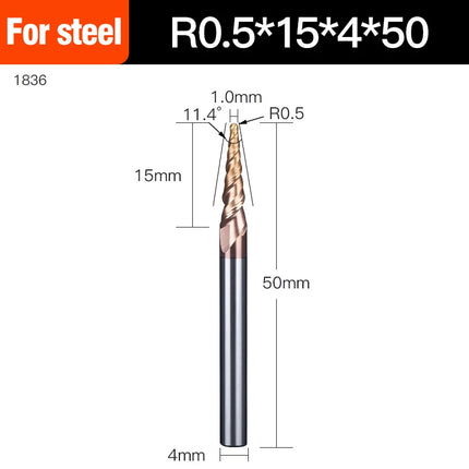 HUHAO Spiral Ball Nose Tapered End Mill Engraving Bit HRC55 CNC End Mill 4mm 6mm 8mm 3D Carving Bits Wood Metal Tools