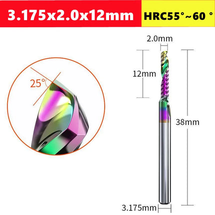 3.175/4/6mm  Shank Single blade spiral milling cutter,HRC60 Carbide  CNC Router Bit aluminium .Plastic. Acrylic trimming knife