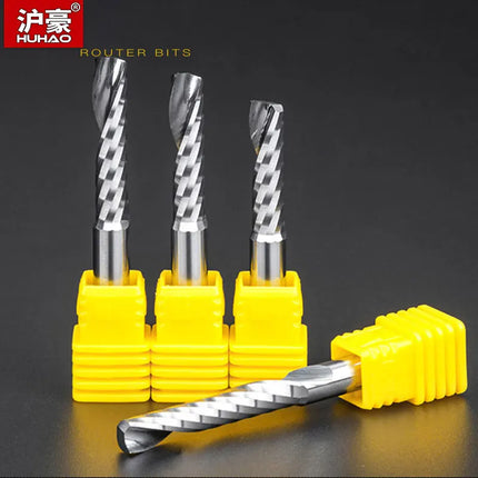 HUHAO Single Flute Spiral End Mill 3.175 /4/6 Shank Spiral Milling Cutte CNC 3D Engraving Carving Bit for Acrylic PVC Wood MDF
