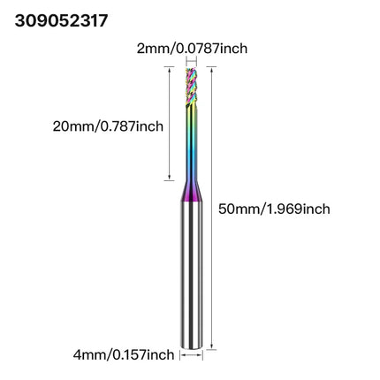 HUHAO 3 Flutes Colorful Deep Groove Milling Cutter 4mm Shank DLC Coating Router Bit Carbide CNC Endmill Tool for Aluminum Copper