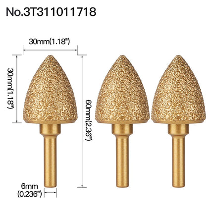 Rotary File Iron Steel Burr 3PCS 6mm Diamond Grinding Head 60mm Long Polish Bit for Engraving Polishing Stone Rotary Tools