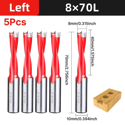 HUHAO 5PCS Wood Drill Bits Set 10mm Shank Forstner Drill 2Flute Row Drill 70mm Total Length Woodworking Drill Bits Router Bit