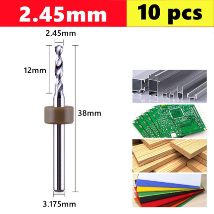 10pcs Carbide PCB micro drill bits 0.1-3.0mm, 3.175mm (1/8) shank for PCB drill bit kit for printed circuit board drilling