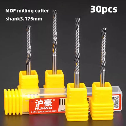 HUHAO 30pcs 3.175mm Right Spiral Milling Cutter ‌Up Cut One Flute Router Bit CNC End Mill Milling Cutter CNC Engraving Bit