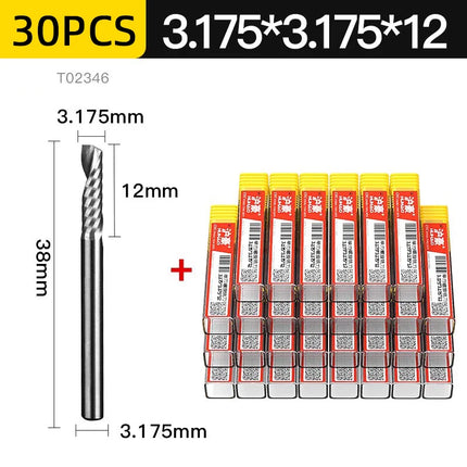 HUHAO 30pcs 3.175mm Right Spiral Milling Cutter ‌Up Cut One Flute Router Bit CNC End Mill Milling Cutter CNC Engraving Bit