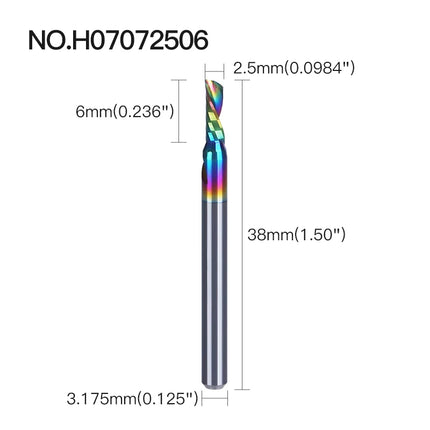 HUHAO 5PCS Single Flute Spiral Milling Cutter for Aluminum PVC MDF DLC Coated Colorful Composite Cutting Engraving Bits CNC Tool