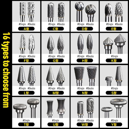 HUHAO 3mm Shank Rotary Burr Carbide Steel Drill Bits for Metal Woodworking Accessory Electric Rotary Router Bit Grinding Tools