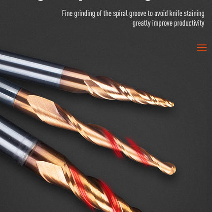 HUHAO Spiral Ball Nose Tapered End Mill Engraving Bit HRC55 CNC End Mill 4mm 6mm 8mm 3D Carving Bits Wood Metal Tools