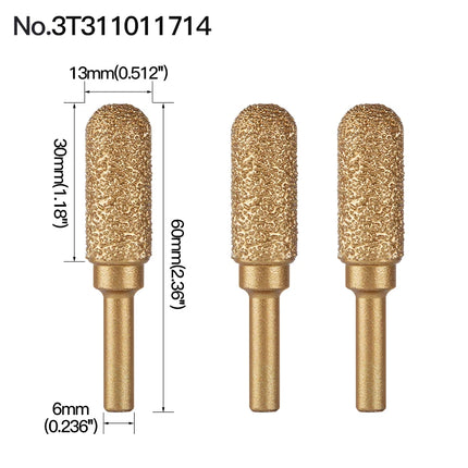 Rotary File Iron Steel Burr 3PCS 6mm Diamond Grinding Head 60mm Long Polish Bit for Engraving Polishing Stone Rotary Tools