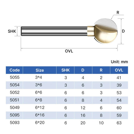 HUHAO 3mm 6mm Shank Ball Nose Round Carving Bit CNC Milling Cutter For Wood Cove End Mill Radius Core Router Bit Carbide Tools