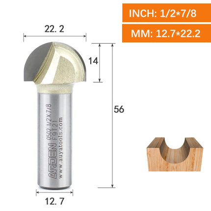 ARDEN Core Box Bit Carbide Round Bottom Groove Milling Cutter Radius Ball Nose Woodworking Router Bit Semi-circular CNC Bit