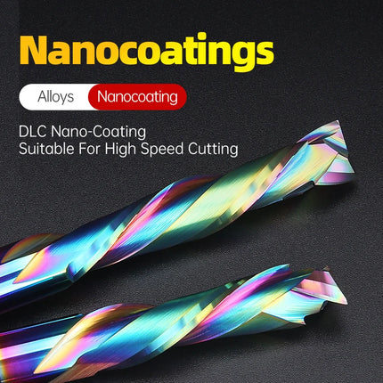 Up Down Cut Compression 2 Flutes Spiral Carbide Milling Cutter Router Bits CNC End Mill DLC Coating