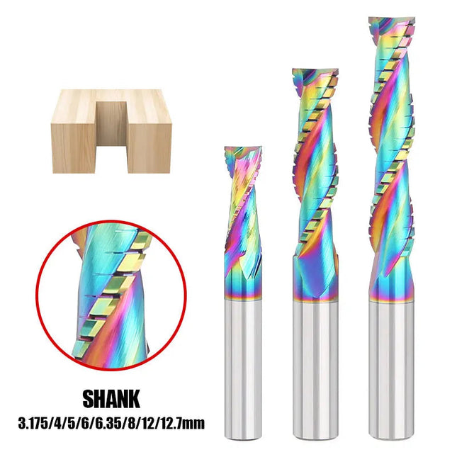 HUHAO Composite Milling Cutter for Wood 2 Flute Spiral Carbide Chip End Mill DLC Coating CNC Router Bit Cutter Chipboard Acrylic
