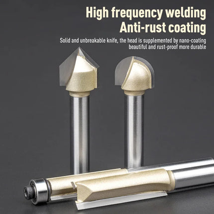 HUHAO 1/4"Shank Straight Router Bit Trimming Cutter Carbide Steel Trimming Machine Milling Cutter Wood Woodworking CNC Tools