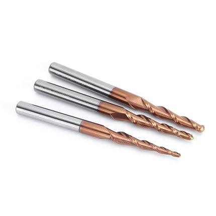 HUHAO 6mm Shank 2 Flutes Carbide Spiral Tapered Ball Nose End Mill HRC55 Router Bit for Metal Wood CNC 2D 3D Carving Bits Tools