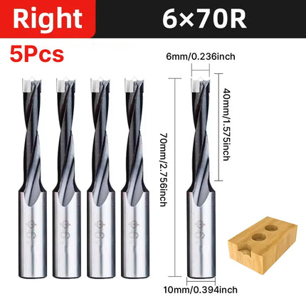 HUHAO 5PCS Wood Drill Bits Set 10mm Shank Forstner Drill 2Flute Row Drill 70mm Total Length Woodworking Drill Bits Router Bit